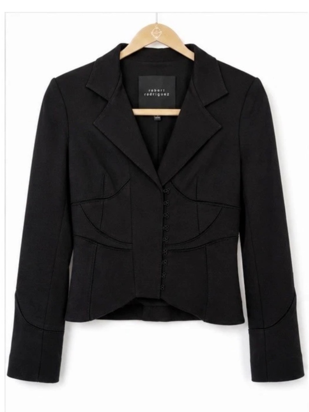 NEW Robert Rodriguez Black Hook-and-Eye Fitted Peplum Blazer Jacket size 12